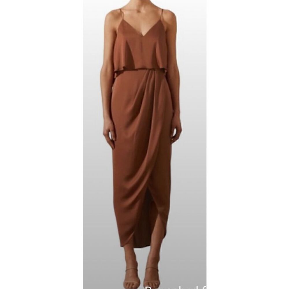 Shona Joy Luxe Cocktail Frill Dress in Mocha NWT Size 6